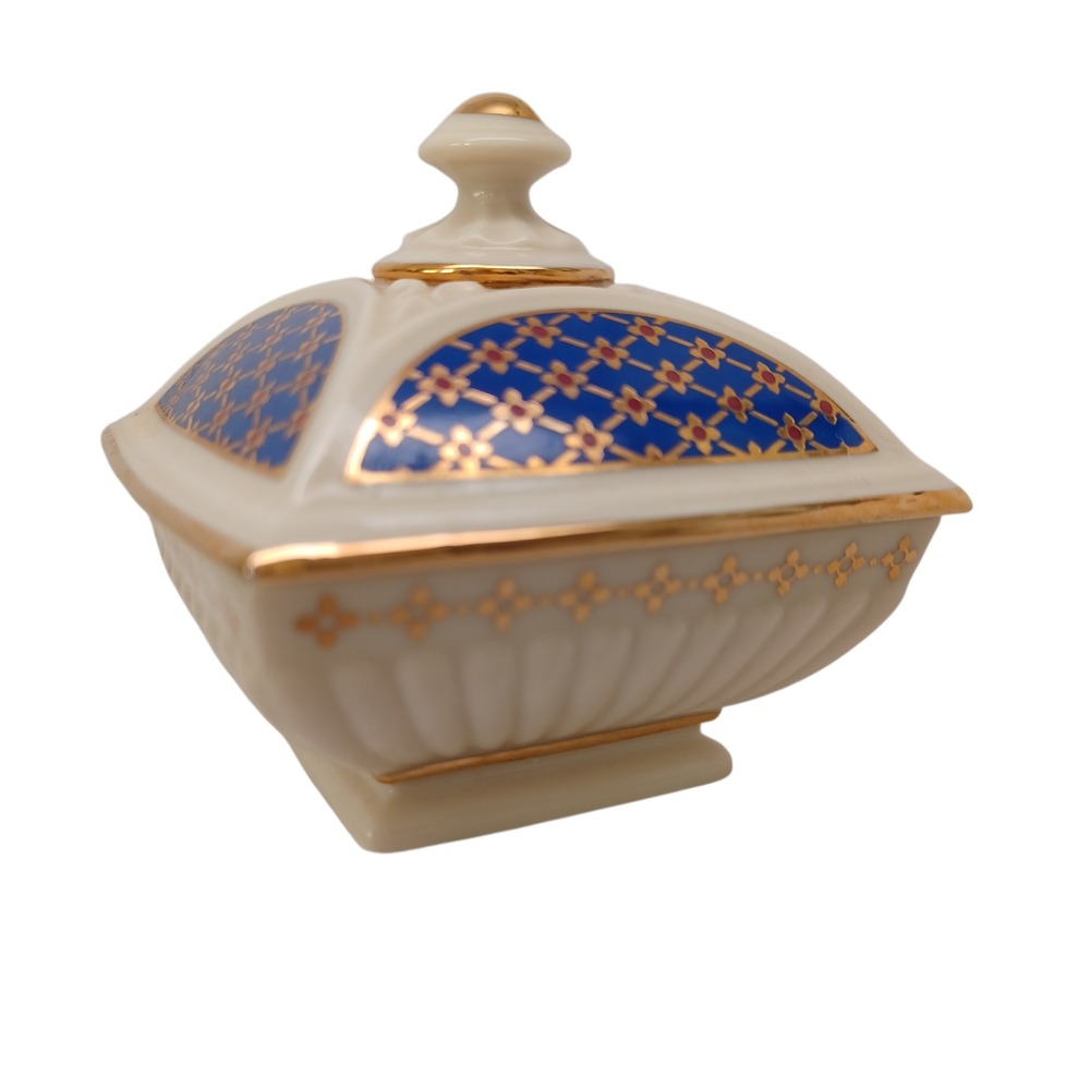 Lenox Majestic Royal Lapis Box Cream Blue Gold Porcelain Trinket‎ Jewelry Dish